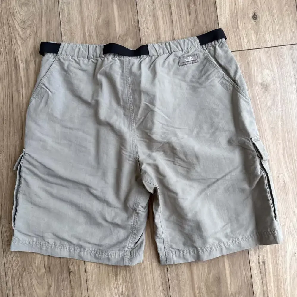 North Face Cargo Shorts Men M Khaki Tan Nylon Belted Hiking Outdoors Camp 9”